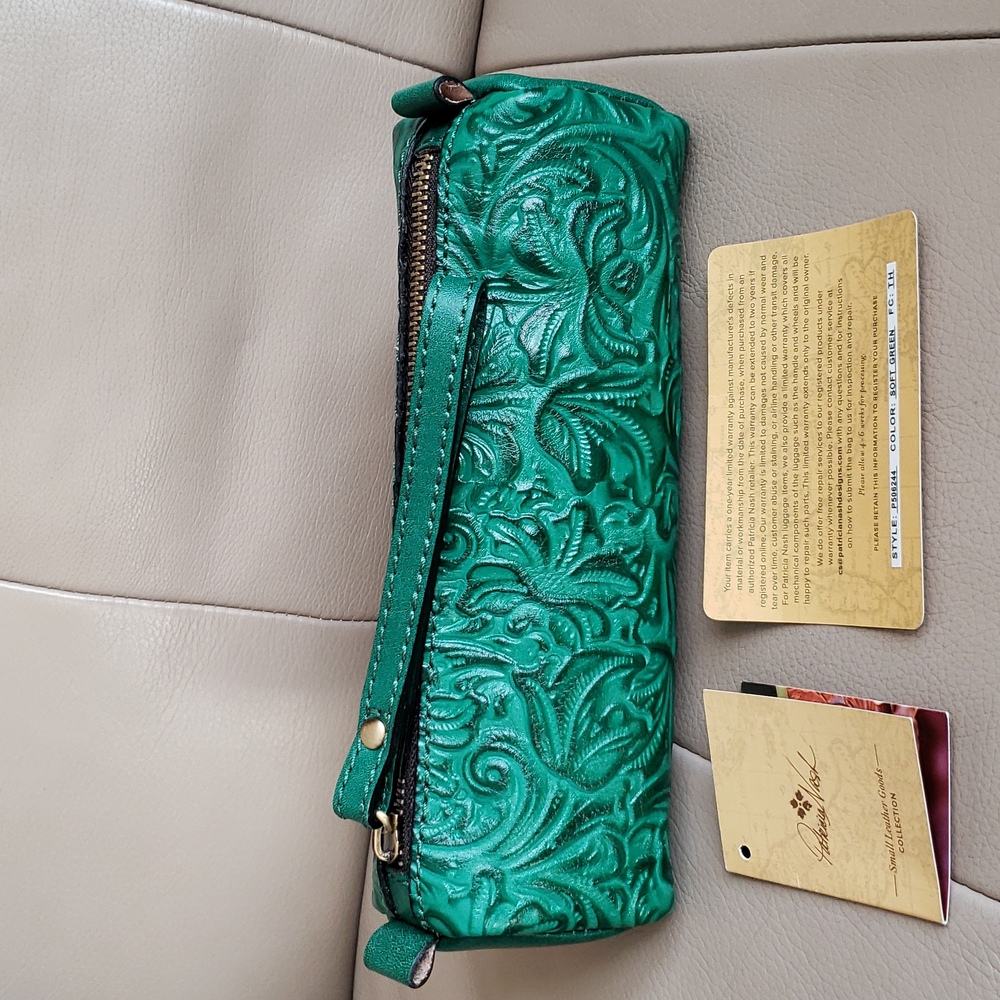 Patricia Nash small leather goods collection Isla Oblong soft green color poutch